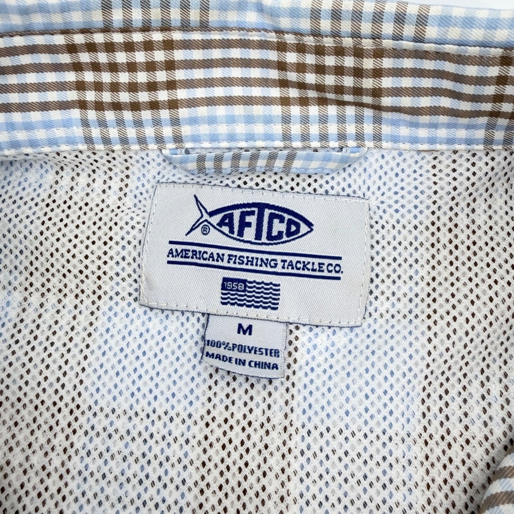 AFTCO Shirt Mens M Blue Plaid Vented Performance Long Sleeve Fishing Utility - Picture 4 of 9